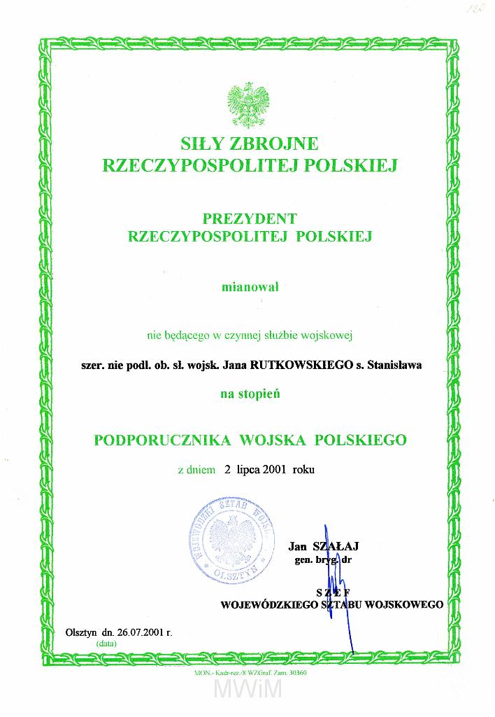 KKE 3218.jpg - Awans na podporucznika WP Jan Rutkowskiego, Olsztyn, 2001 r.